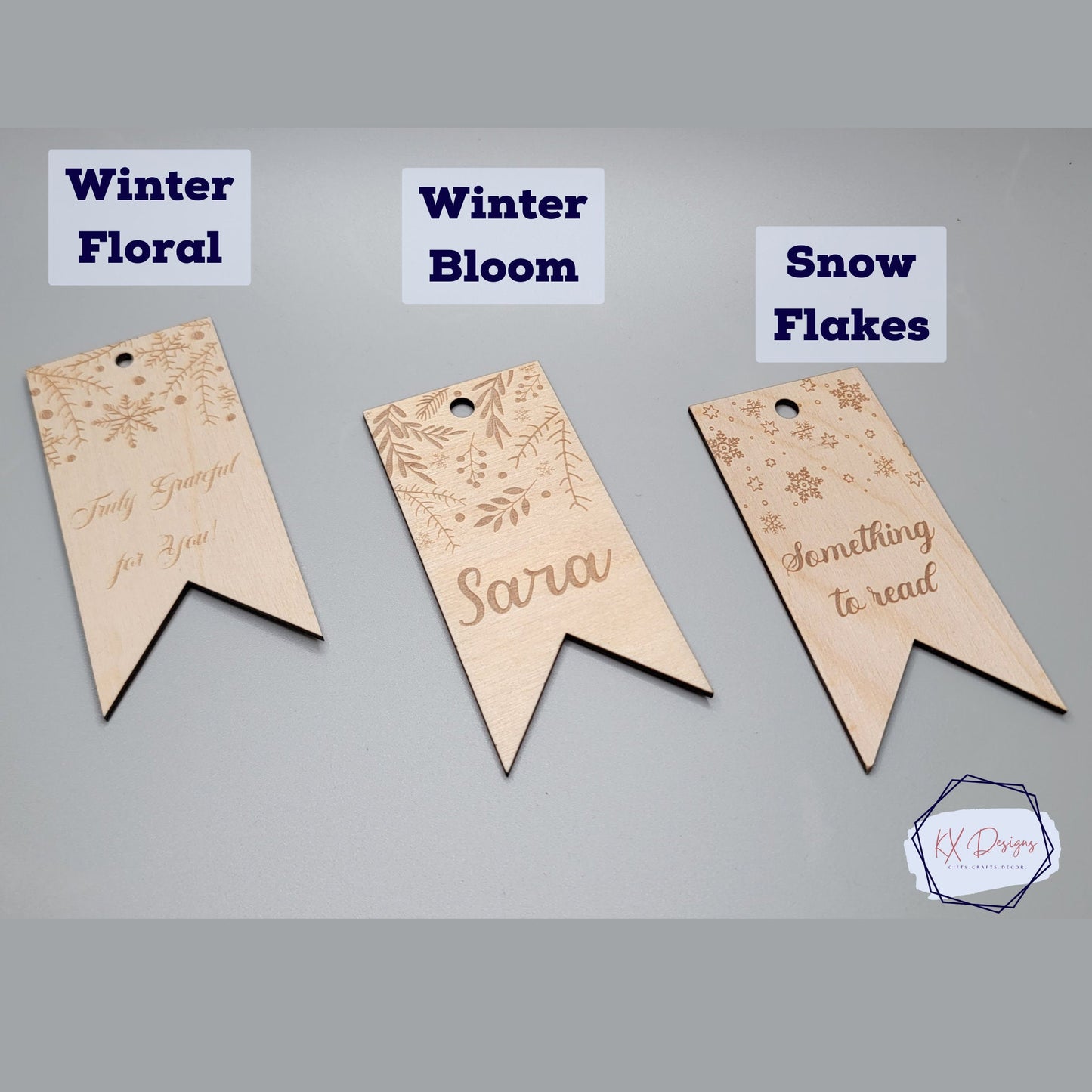 Winter Gift Tags, Name Tags, Wooden and Acrylic Gift Tags, Personalized, Engraved, ribbon options, Bulk options: see description