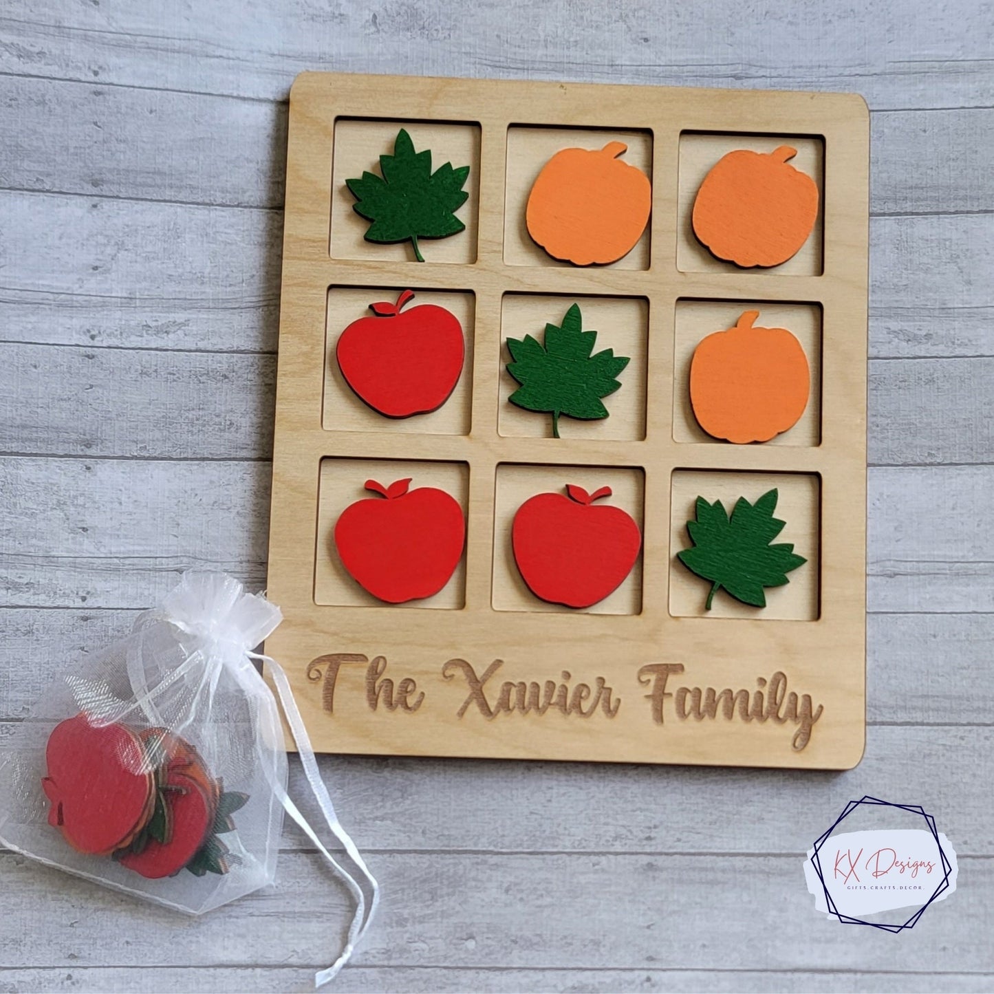 Personalized Tic-Tac-Toe, Wooden, Sealed, Painted or Unfinished, Family Game Night, Classroom game fun, 15 shapes (five each) included