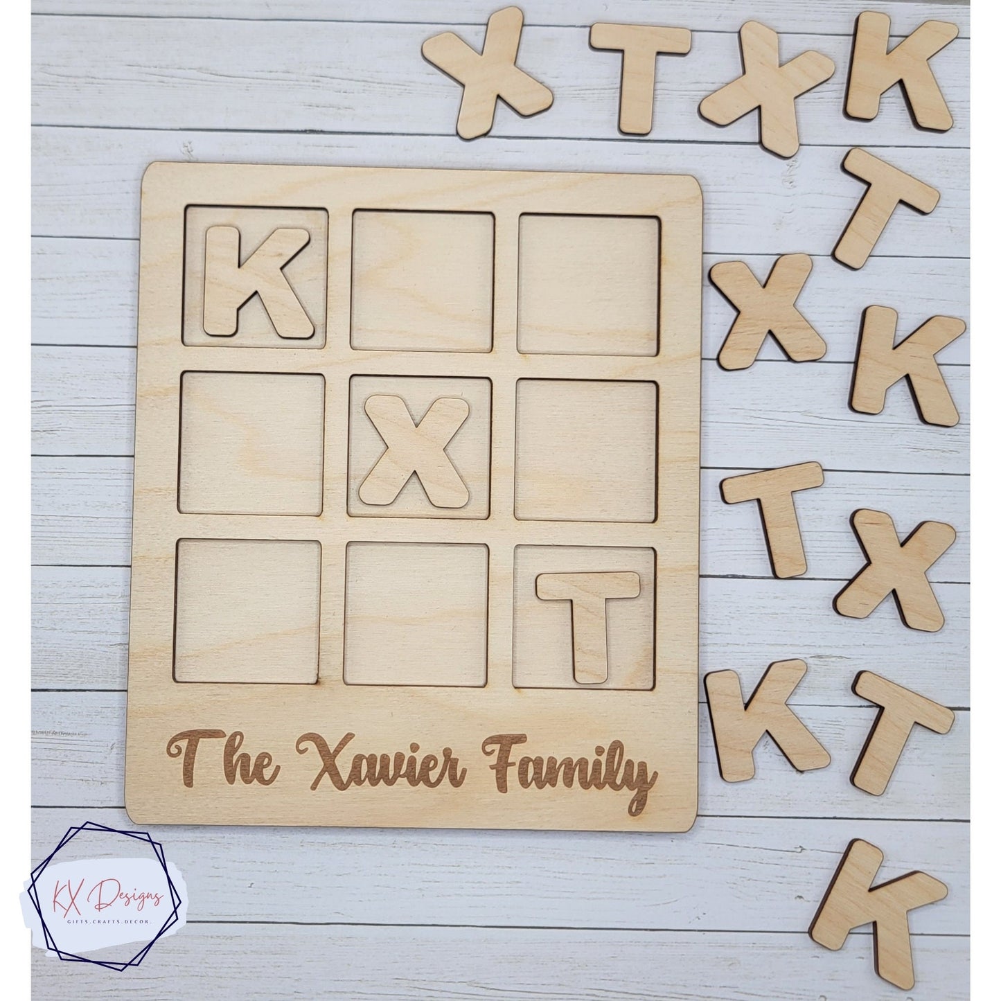Personalized Tic-Tac-Toe, Wooden, Sealed, Painted or Unfinished, Family Game Night, Classroom game fun, 15 shapes (five each) included