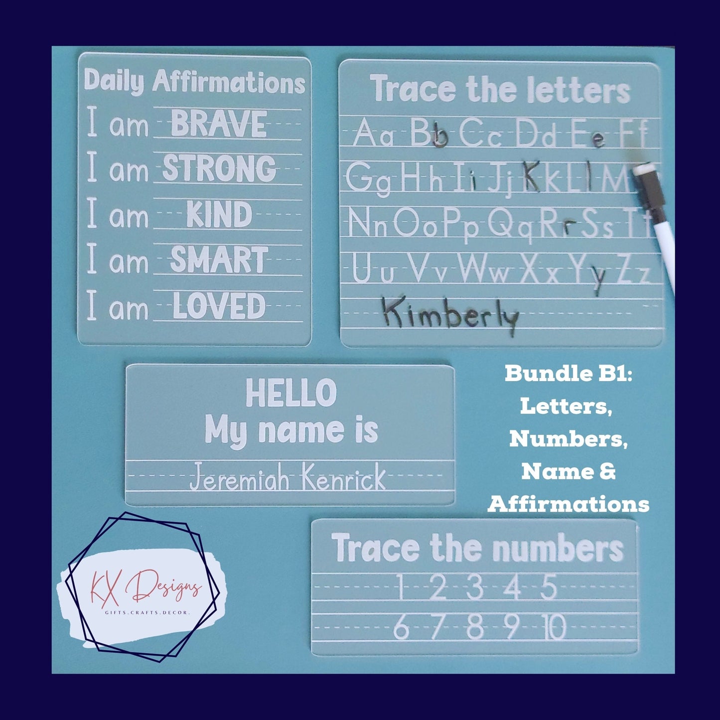 Tracing Panel Letters, Numbers, Name, Shapes, Blank, Daily Affirmations, Acrylic, School Readiness, Various Designs, Preschool, Kindergarten