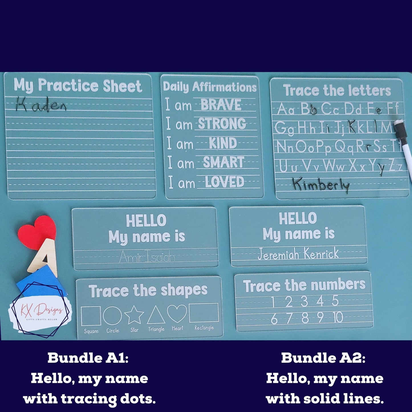 Tracing Panel Letters, Numbers, Name, Shapes, Blank, Daily Affirmations, Acrylic, School Readiness, Various Designs, Preschool, Kindergarten