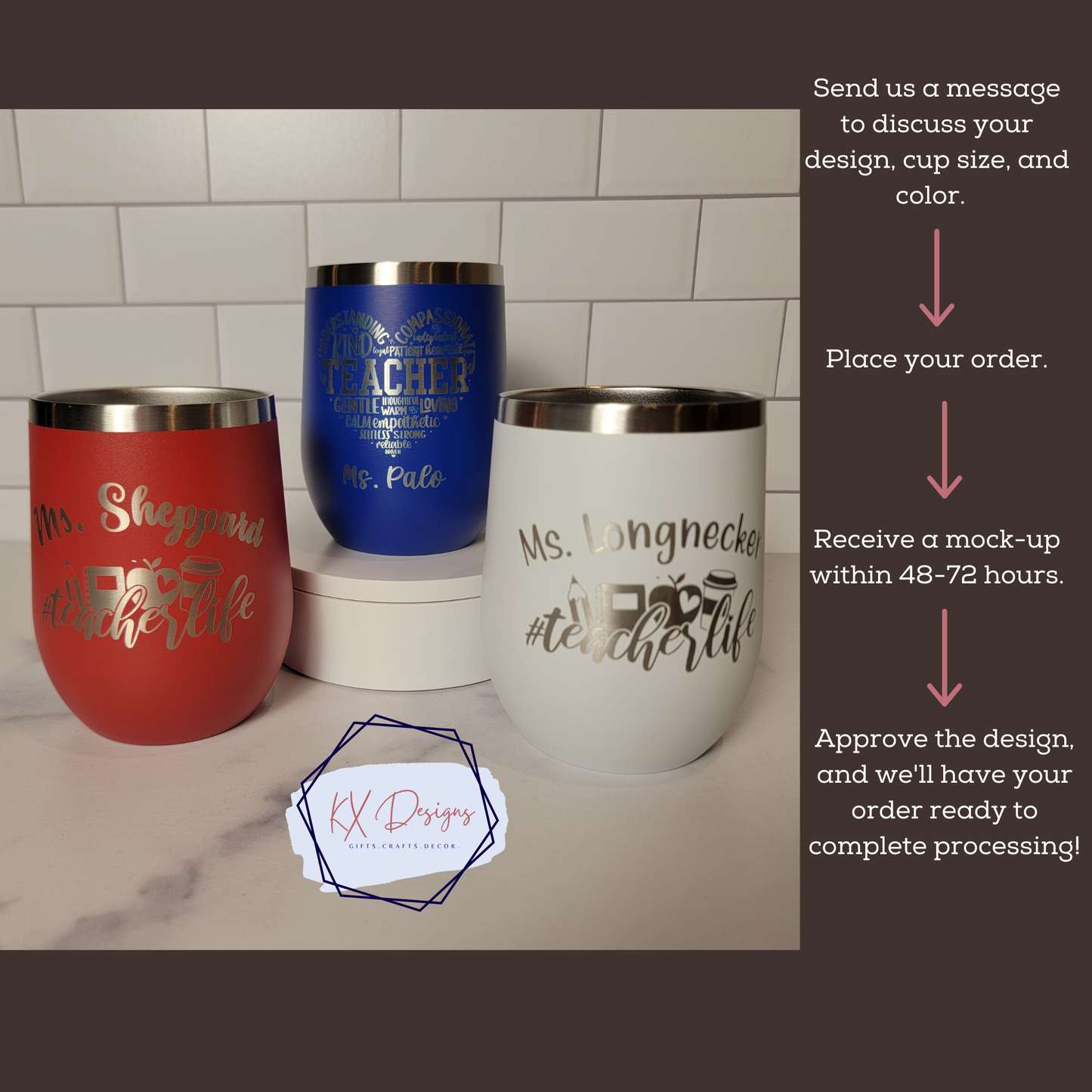 Laser engraved wine tumbler | Various Colors, Designs
