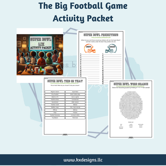 Activity Packet for the big football game, Big Football Party, Worksheet Bundle, Printable fun for all ages, Classroom Football fun
