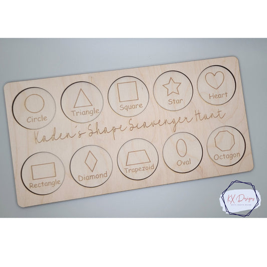 Shape Scavenger Hunt Custom Gift for Kids, Wooden Hands-on Montessori Learning Board, Early Math and Geometry skills, learn through play