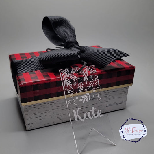 Winter Gift Tags, Name Tags, Wooden and Acrylic Gift Tags, Personalized, Engraved, ribbon options, Bulk options: see description