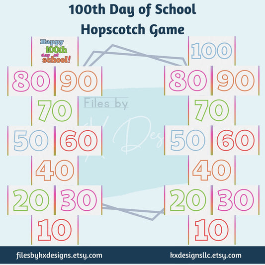 100th Day of School Hopscotch Game - Color & Black/White option - Fun Learning Math Activity for Kids - Instant Download Educational Game