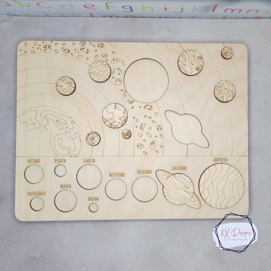 Solar System Puzzle, wooden puzzle, planets, moon, dwarf planet, Montessori, space, homeschool and classroom STEM Science learning activity