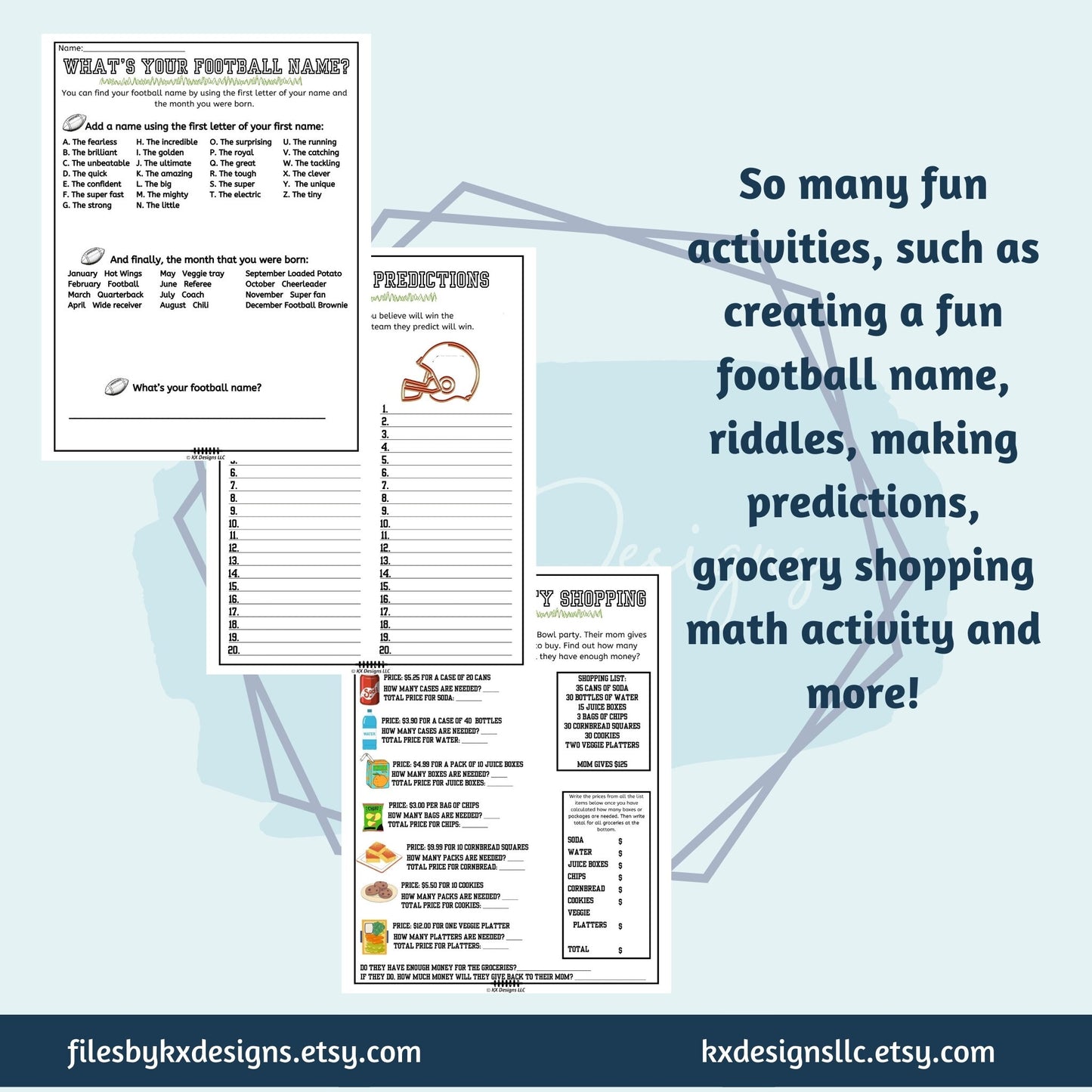 Activity Packet for the big football game, Big Football Party, Worksheet Bundle, Printable fun for all ages, Classroom Football fun