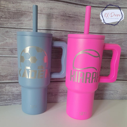 24 oz Laser engraved tumbler | Sports Collection | Simple Modern Trek Kids, Various Colors, Designs