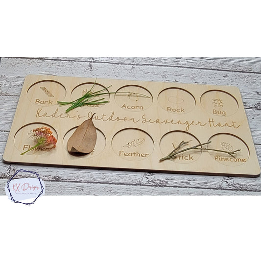Nature Scavenger Hunt Custom Gift for Kids, Wooden Outdoor Montessori Learning Board