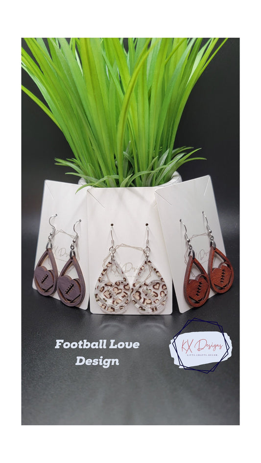 Wood/ Acrylic Personalized NFL NCAA Football earrings